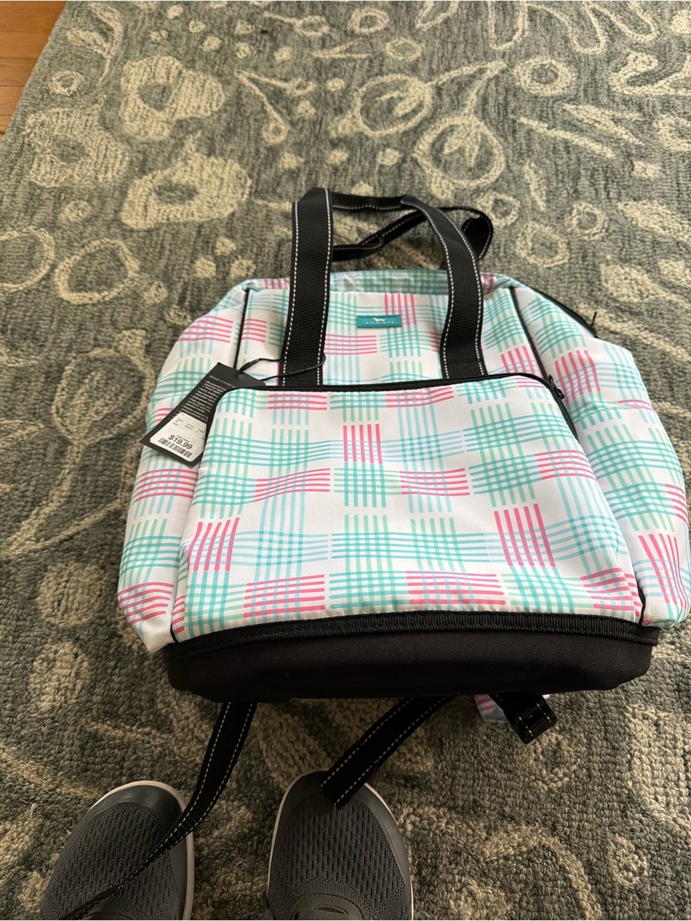 Scout Pastel Plaid Backpack in Pink, Mint & White with Black Trim